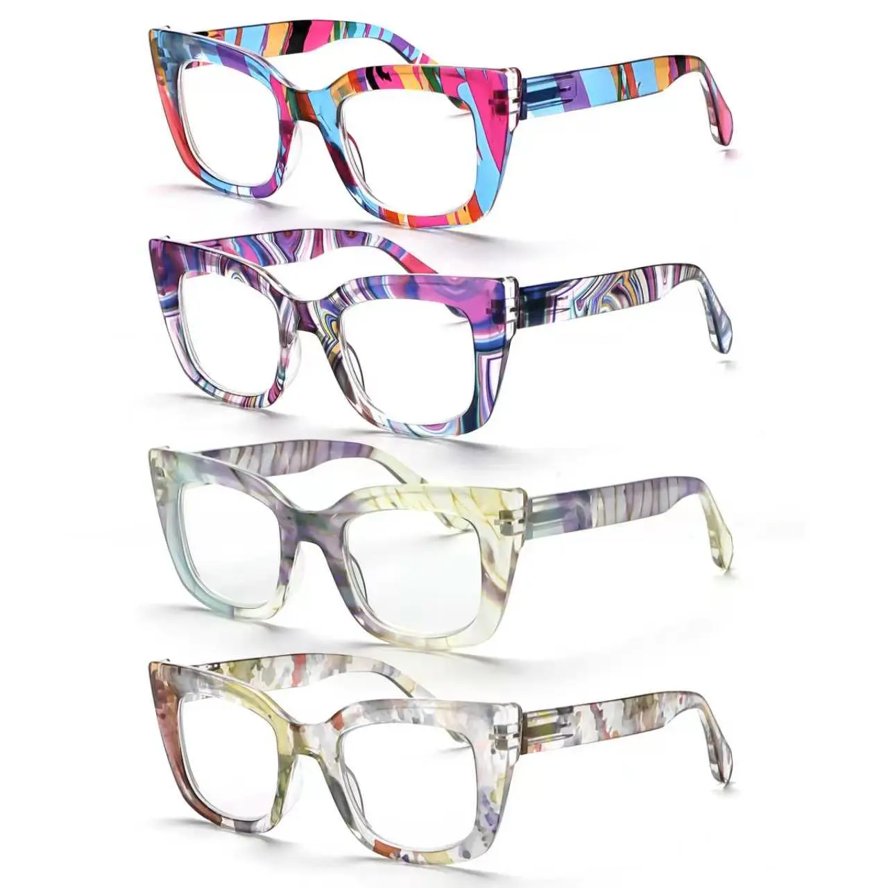 4-Piece Cat-Eye Reading Glasses for Women and Men, Full Rim Resin Frames with Anti-Blue Light Lenses for Gaming, Diopters 0-6.00, Accessories For Gamers, Tvs, 0 To 6.00 Diopter, Plastic