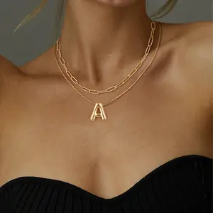 Tewiky Bubble Letter Necklace Trendy Dainty Gold Bubble initial Necklace Layered Gold Initial Choker Pendant for Women Name Necklace Personalised Gift