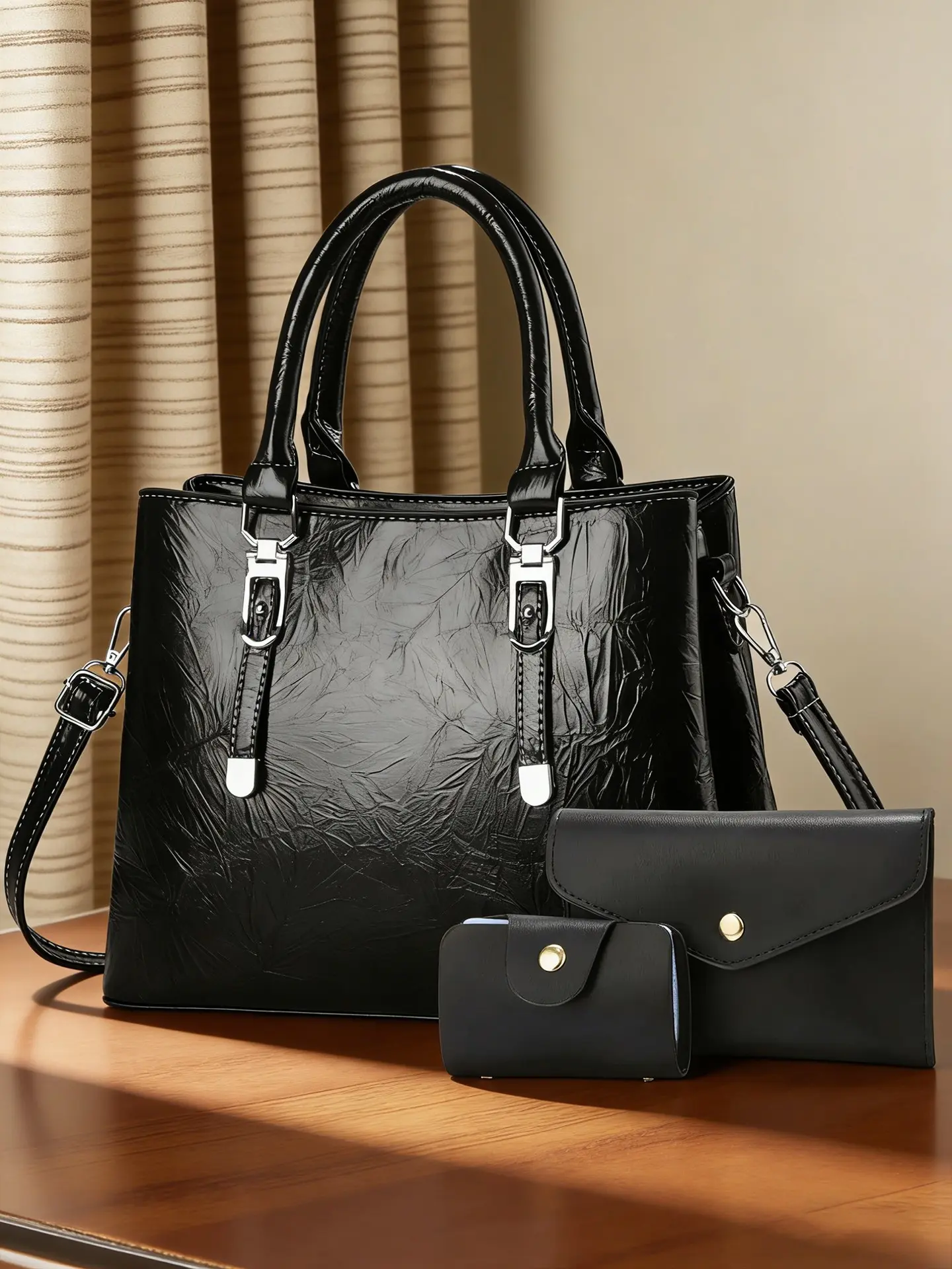 Women's Boston Handbag Set, Premium High-Quality PU Leather, Geometric Pattern, Casual Style, Shoulder Crossbody, Commuter Date Shopping Bag