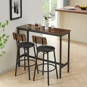 Bar Table with Stools Set of 2, Industrial 3 Piece Counter Height Small Dining Sofa Table and Chairs Set of 2, Brown
