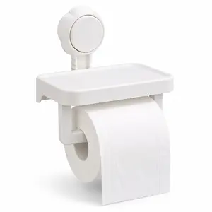 White rectangular plastic self-adhesive toilet paper holder for bathroom supplies, Wall Mounted Toilet Tissue Holder, No Drilling Paper Roll Organizer, Waterproof Bathroom Storage Rack for Home, Apartment, RV, Dorm, Kitchen