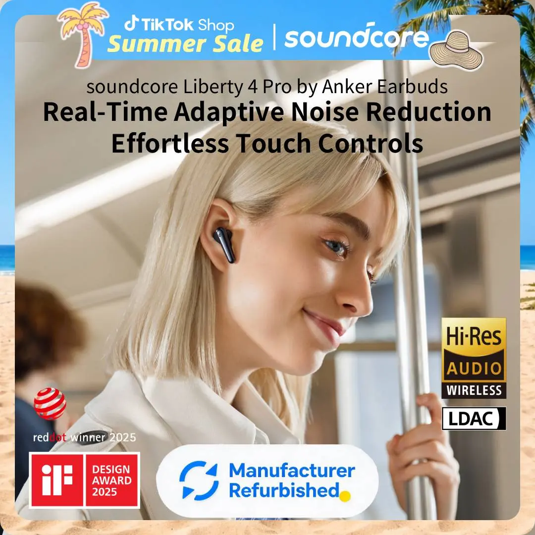 [Refurbished]soundcore Liberty 4 Pro by Anker, Noise Cancelling Wireless Earbuds, 7-Sensor and Real-Time Adaptive Noise Cancelling, 2× Faster Charging, Studio-Level Hi-Fi Music, Clear Calls with 6 Mics and AI #tiktokshopsummersale