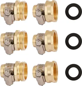 U.S. Solid 3/4" Brass Garden Hose Connector 3 Sets Clamps Male Female Fittings