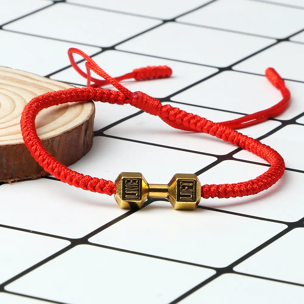 Fitness-Inspired Dumbbell Bracelet – Adjustable Woven Alloy Band