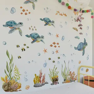 A set (30*90cm*2pcs) of large-sized marine life wall stickers for bedroom, living room, and bathroom background walls. Wall sticker for beautification and decoration. M16616 Decorative Sticker