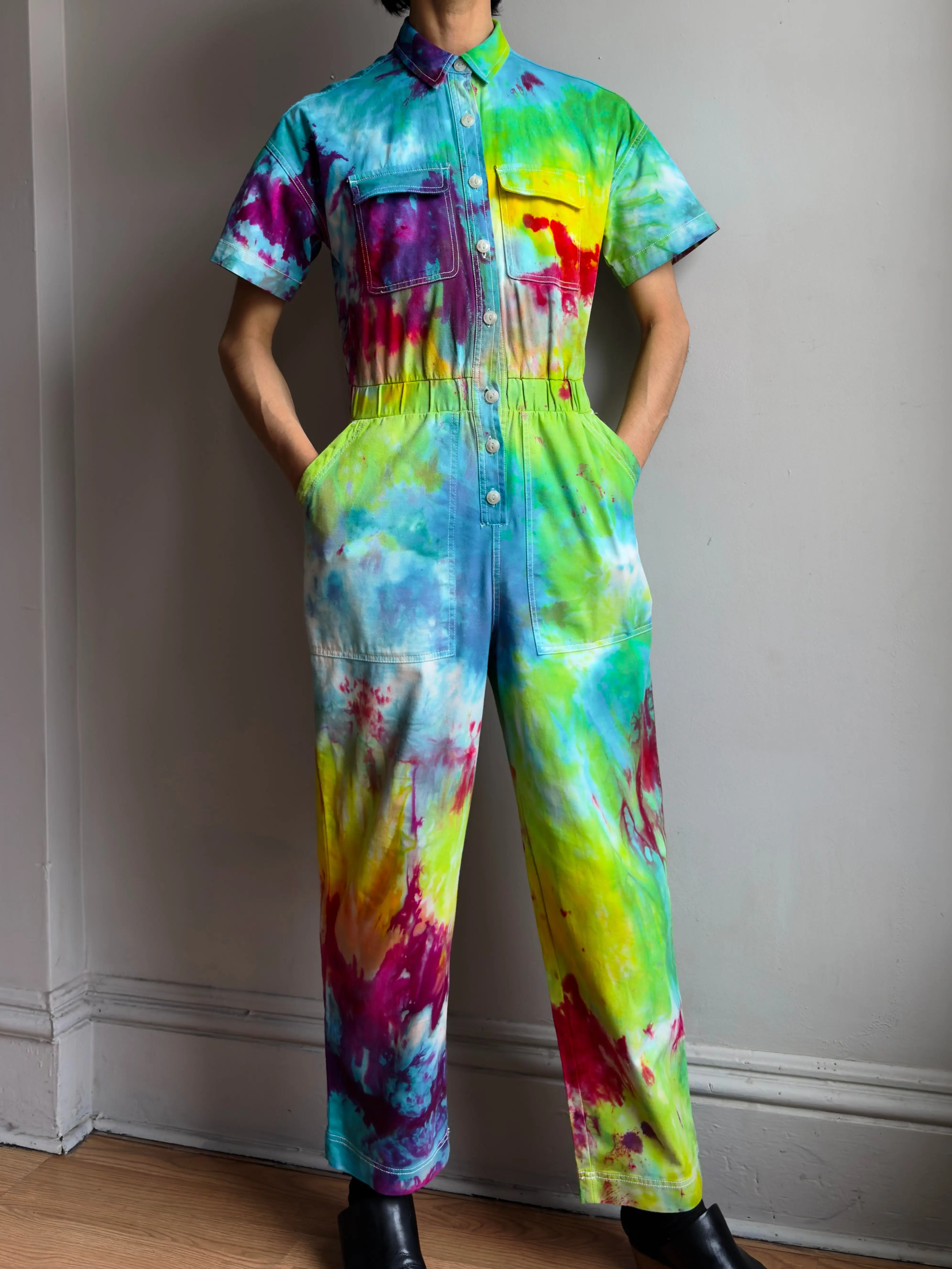 Women’s 4 , M-S  Rainbow short sleeve coveralls Cotton romper