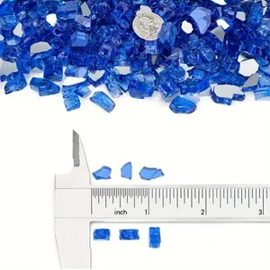 3.5 lbs Propane Fire Pit Fire Glass, 0.78" Reflective Fireplace Glass Stone for Fire Pit Table, Caribbean Blue