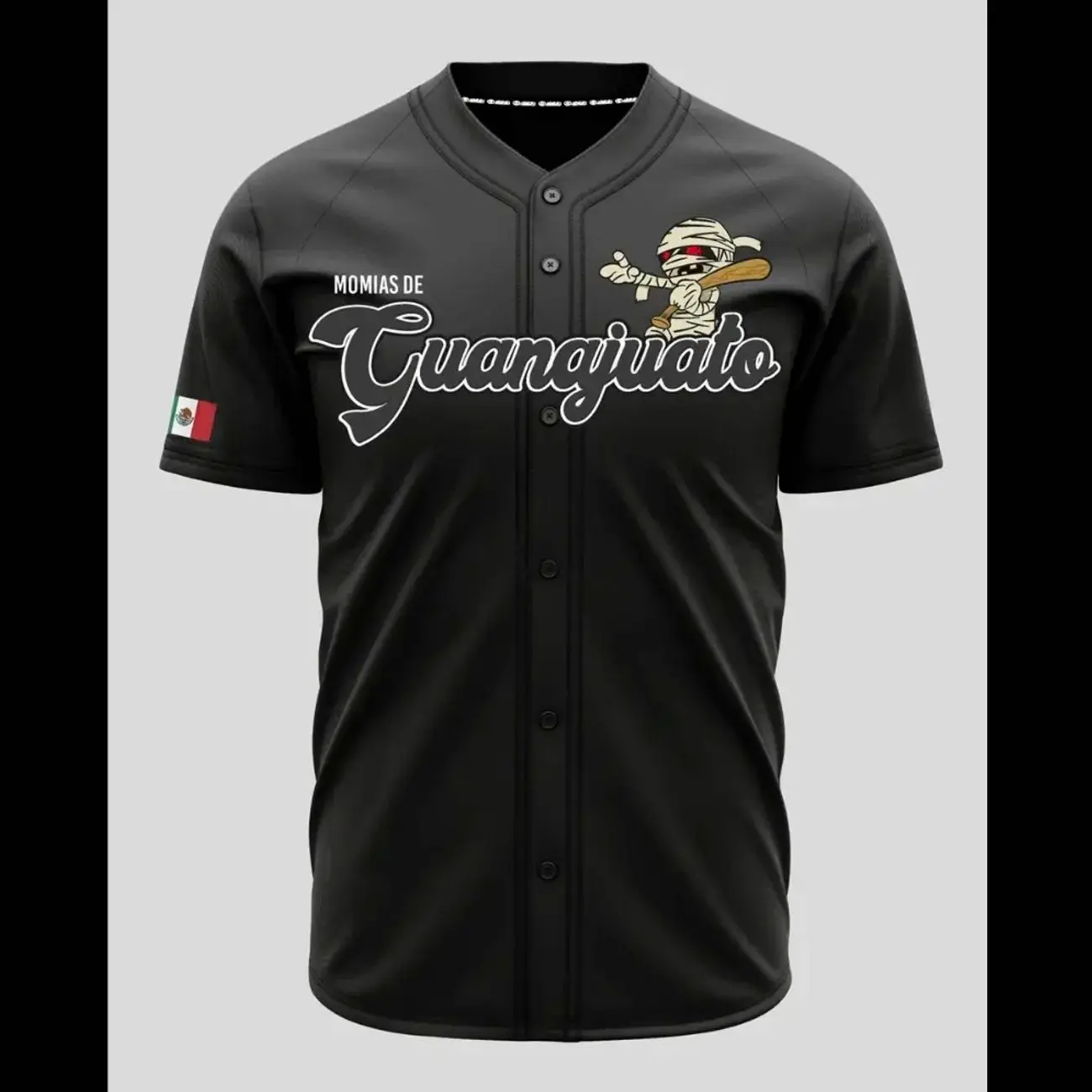 Unisex Momias de Guanajuato Black Baseball Jersey - Mexican Heritage Button-Up, Vintage Mummy Graphic, Professional Sports Apparel
