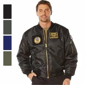 Rothco MA-1 Flight Bomber Jacket with Patches Custom Field Loops and Morale Patches for Men - Menswear, Alternative Fashion Original Nylon Outer Shell Jacket Coats Fabric Flag Leather Pocket Polyester Ribbed Navy Classic Utility Soft