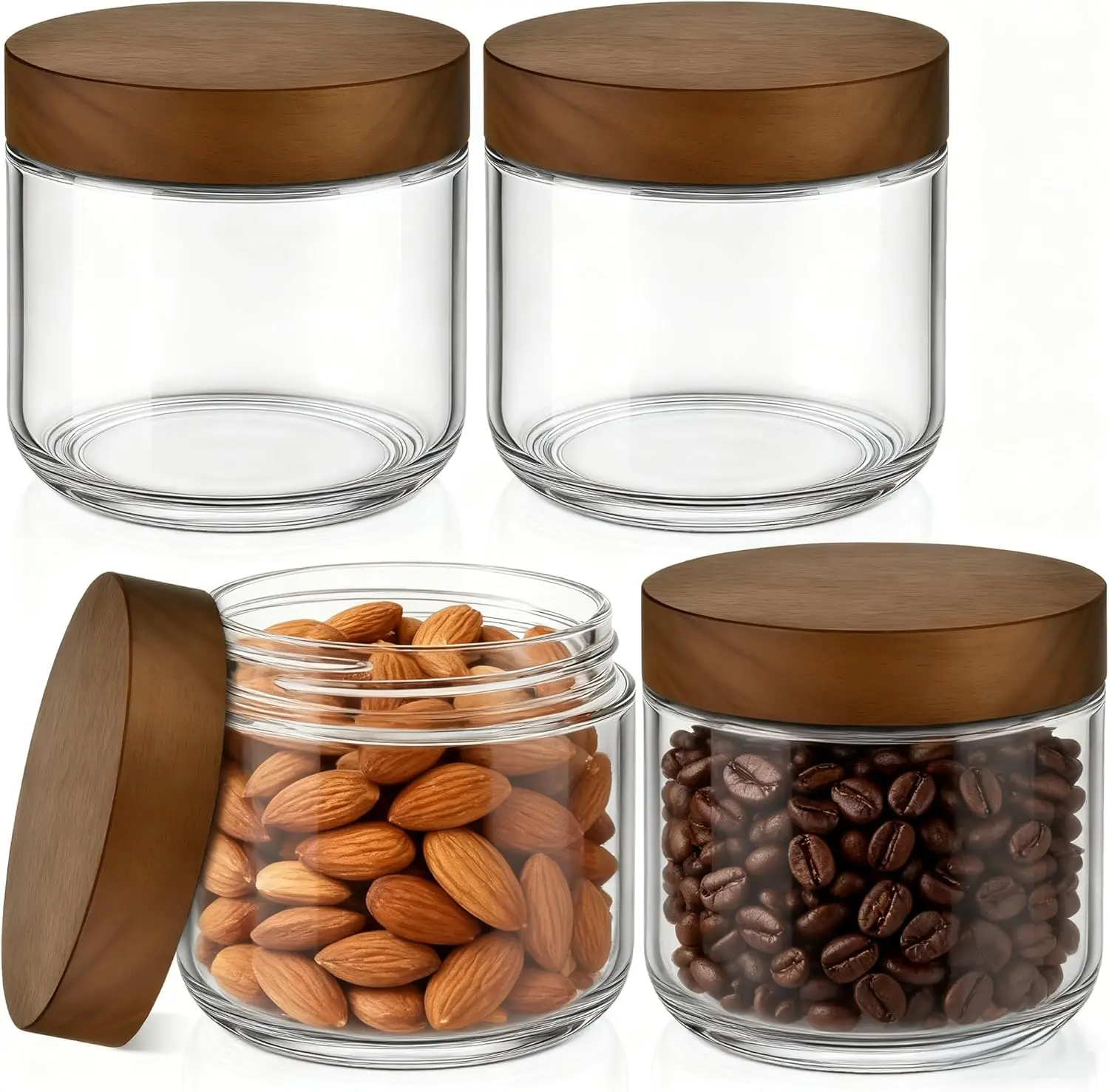4-Pack 8 oz Wide Mouth Glass Mason Jars with Airtight Acacia Wood Lids, Kitchen Preserving Containers for Chia Pudding, Loose Tea, Coffee