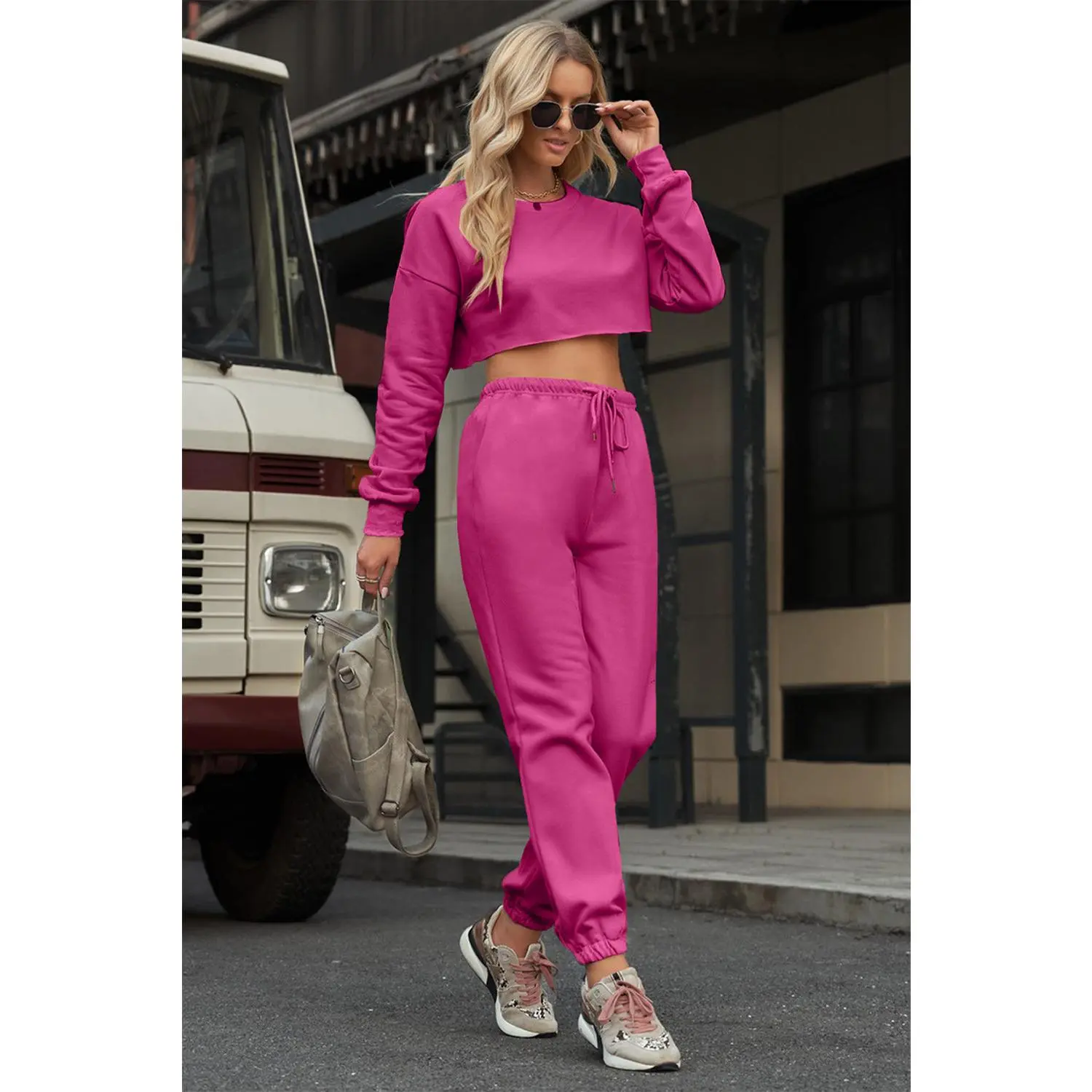 Cropped Hot Pink Athleisure Set