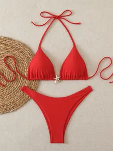 Bikini Set, Halter Bikinis Set, Halter Top and Triangle Pants, Two-Piece Swimsuit, Summer Fashion Beachwear, Stylish Swimwear for Women, Bikini Outfits