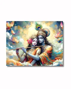 Radha Krishna Canvas with Wooden Frame 12x15 inches - Vibrant Artwork for Home Decor