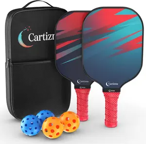 Cartizma Carbon Fiber Pickleball Paddle Set - 2 Paddles, 4 Balls & Carry Bag - Indoor/Outdoor, All Skill Levels,  & Durable Composite Lightweight