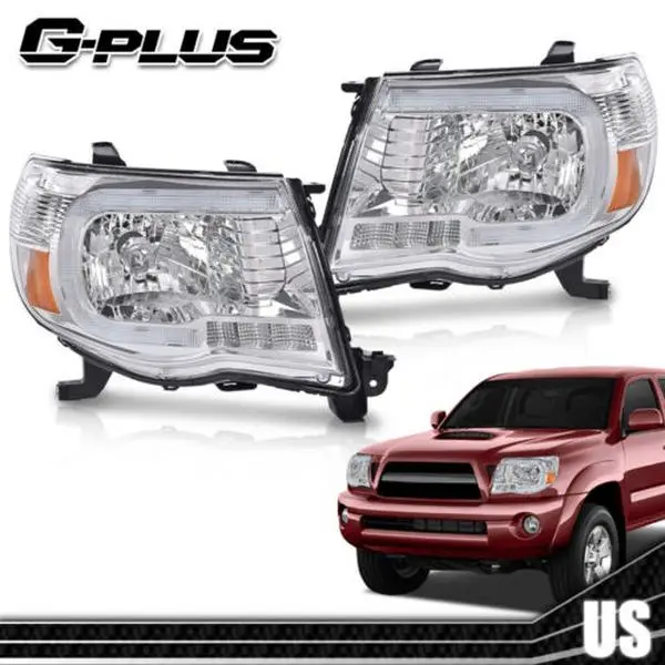 G-PLUS Headlights for 2005-2011 Toyota Tacoma Clear Lens Chrome Housing Headlights w/ LED DRL
