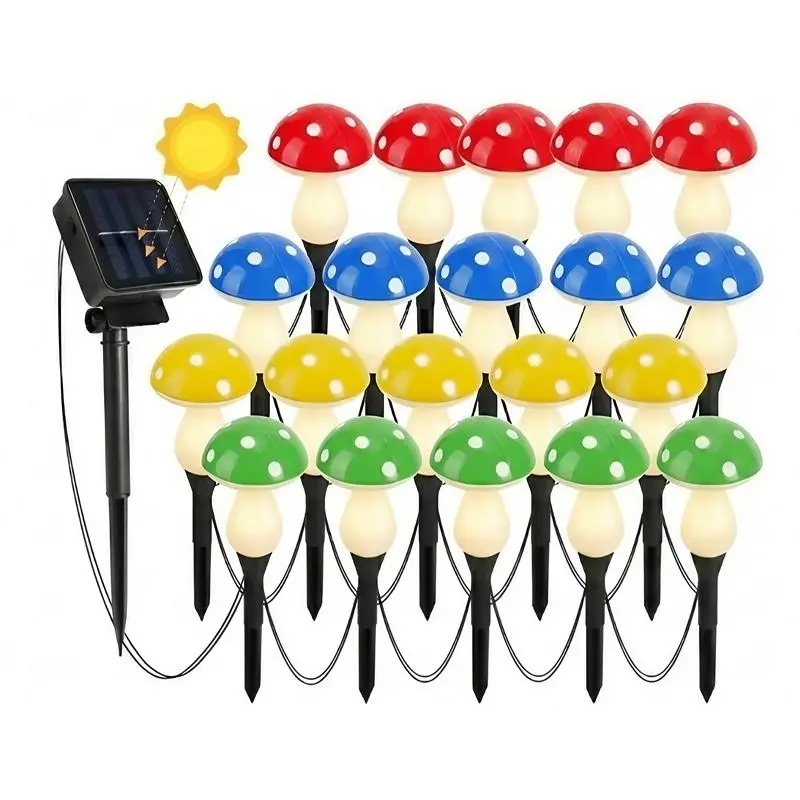 20Pcs LED Solar Mushroom Shape Lights with Ground Stake, Waterproof Outdoor Decor Garden Light for Sports & Outdoor Recreation Use, Plastic