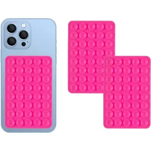 2 Pack Silicone Double-Sided Suction Grip – 40 Cups per Side, Strong Hold for iPhone, Galaxy, Pixel, Android – Hands-Free for Selfies & Videos (Rose Red)