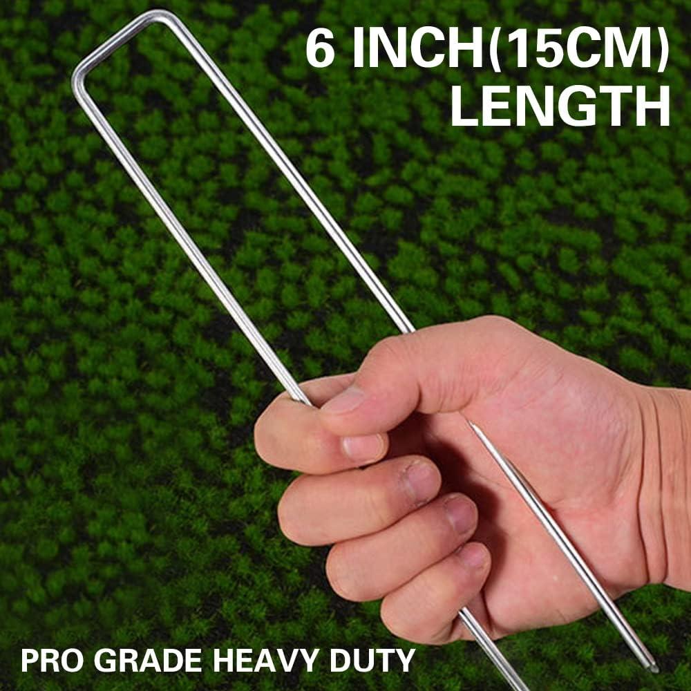 101-Piece Ergonomic Galvanized U-Shaped Garden Stakes Kit - 50 6-in 2.2mm Thickness Heavy-Duty Steel Wire Garden Staples, 50 Plastic Fixing Gaskets, 1 Pick Hook for Weed Barrier Cloth, Landscaping, Holiday Decorations 101-Piece Ergonomic Galvanized U-Shaped Garden Stakes Kit - 50 6-in 2.2mm Thickness Heavy-Duty Steel Wire Garden Staples, 50 Plastic Fixing Gaskets, 1 Pick Hook for Weed Barrier Cloth, Landscaping, Holiday Decorations