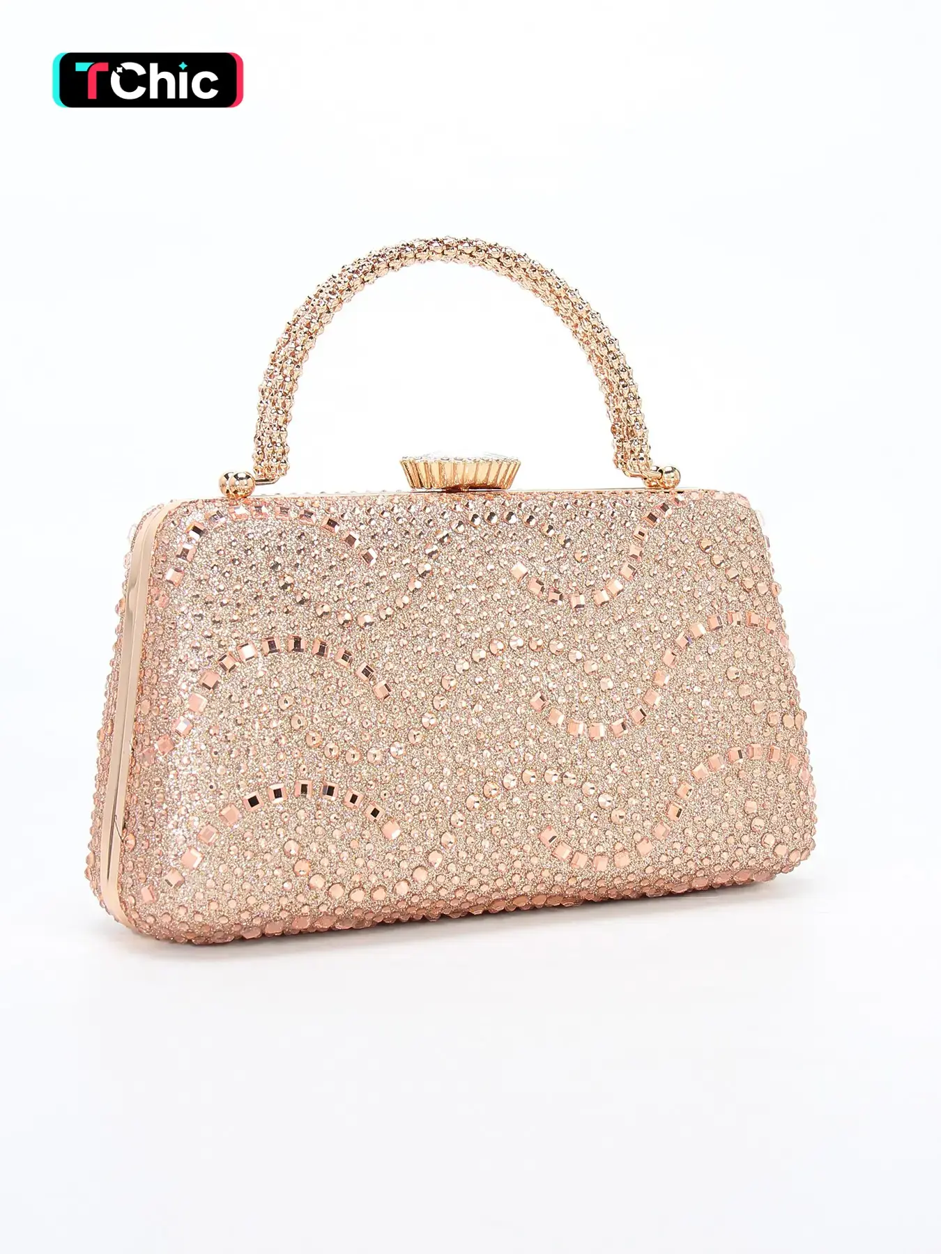 Luxurious all-rhinestone evening clutch, featuring a crystal-embellished handle; women's evening bag with a shoulder strap for crossbody wear; available in multiple sparkling colors; perfect for wedding guests, bridesmaids, and dance parties