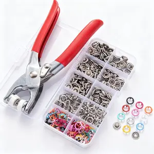 Metal Snap Buttons-200 Sets Snap Fasteners Kit with Pliers Press,9.5mm Snap Fasteners Kit,Five Claw Buckle Tool Set-for DIY Crafts Clothes Hats and Sewing,Installation Tool and Storage Box,Snap Fastener Plier Tool,Prong Snaps Buttons for Leather Sewing