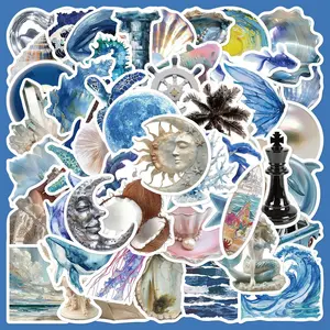 Ocean Series Graffiti Stickers (50pcs/set), Self Adhesive Durable Personalized DIY Decals with Storage Box, Decorative Sticker for Gift Greeting Card Laptop Phone, Sticker Packs, Art Stickers, Sticker Haul