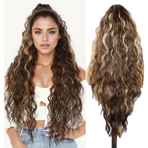 30inch Drawstring ponytail Long Wavy Curly Hairpiece Comb Clip in Ponytail Extensions Multi Layered Fluffy Thick Pony Tails Hair Extension Natural Looking Synthetic Hairpieces for Women Girls Party Daily Use  elegant hair accessory