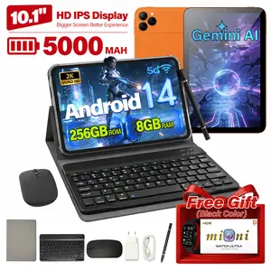 10.1" 2K Display Android 14 Tablet Bundle, 8+256GB, WiFi & SIM Supported, Home Tablet for Streaming, Reading & Browsing w/ Keyboard, Mouse, Stylus Set