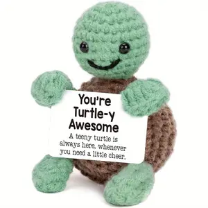 Handmade Crochet Turtle Plush Toy with Inspirational Message, 1 Count Cute Desk & Car Decor, Perfect Gift for Men and Women, Birthday Present, Party Favor