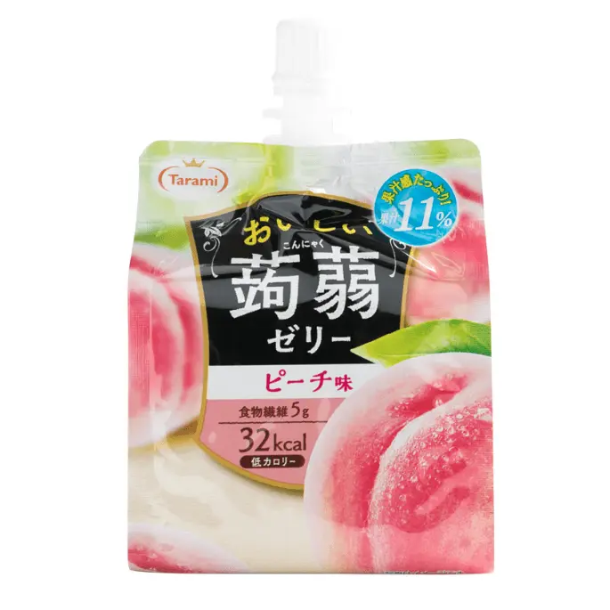 TARAMI Japan Peach Jelly Pouch 150g - Low Calorie, Fat-Free Konjac Fruit Jelly Drink for Adults & Kids