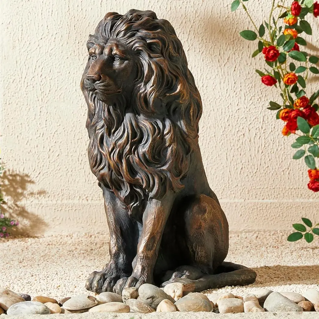Eyisean 20.5" H Outdoor Resin Lion Statue, Sitting Lion Garden Guardian Sculptures, Majestic Simulated Animal Decor, Weather-Resistant, Sculpture for Home Entrance, Porch, Yard, Lawn