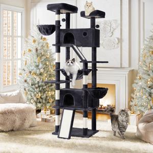 SHA CERLIN 81in/67in Multi-Level Tall Cat Tree Tower with Hammock & Sisal Scratching Posts Larger Cat Condo Furniture for Multi-Cat Play & Rest  Summervibes Father's day Gift