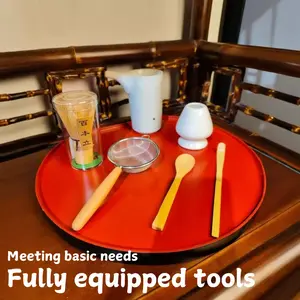 Tea Whisk Wooden Handle Five-Piece Set, Japanese Matcha Tea Set, Matcha Tool, Set with Matcha Whisk (Chasen),Whisk Holder(White),Sifter,Tea Scoop and Tea Spoon