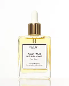 Luxury Argan + Heavenly Oud Aroma Plant Hair & Body Oil, 50ml Organic Argan Oil, Antioxidant-Rich Gentle Cosmetic, Moisturizing Skin-Softening Bottled Body Care for Silky Skin Finish