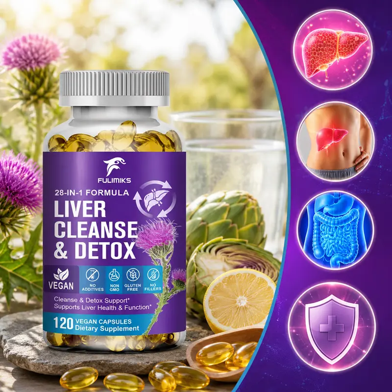 FULIMIKS Liver Cleanse Detox & Repair, 28-in-1 Formula with Milk Thistle (80% Silymarin), Choline, Zinc, Artichoke, Dandelion Root, Apple Cider Vinegar, Vegan Liver Support Supplement for Liver Health & Function, 120 Capsules