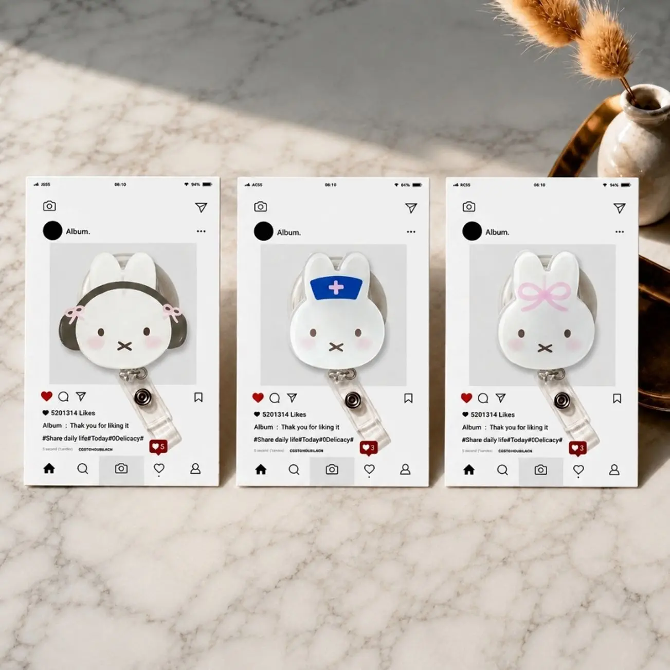 Kawaii Bunny MUF Badge Reel Retractable ID Holder Cute Nurse Doctor Teacher Gift Set