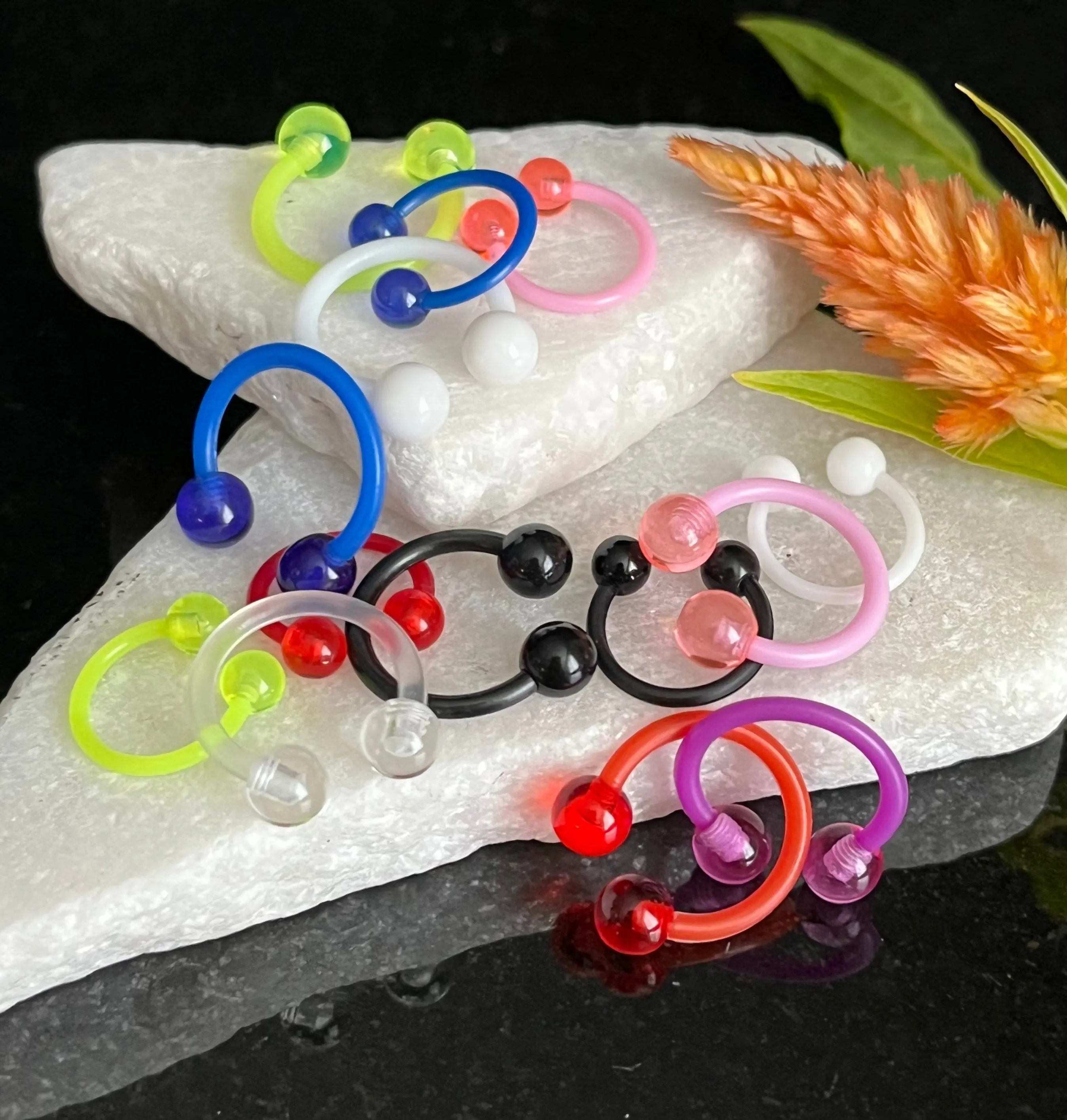 PAIR of Unique Flexible Circular Barbells Horseshoe Septum Ring -16g & 14g- Internal Diameter 8mm or 10mm