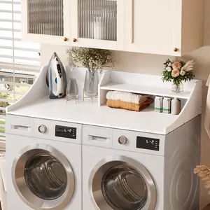 [Upgraded Version]Washer and Dryer Countertop, 54'' Laundry Shelf Organizer Wood Dryer Rack Countertop for Washer and Dryer, Brown