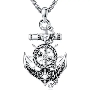 DRINSPER 925 Sterling Silver Anchor Detail Pendant Necklace for Men & Women, Elegant All-match Fashion Accessories for Daily Wear, Exquisite Silver jewelry Gift for Graduation Father's Day Birthday