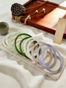 Chinese Style Ding Dang Jade Tie Dye Bracelet Set with Gift Box, 2 Piece Jewelry, Perfect for Blessing and Memorial Collection, Size 62mm
