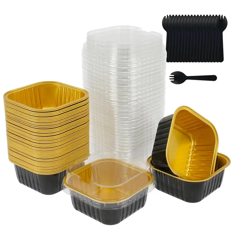 150PCS 150ml Aluminum Foil Baking Cups, Square Disposable Dessert Cups for Cupcakes, Pudding, Muffins and Party Baking, Wedding and Celebration Supplies