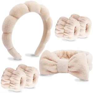 6 Pack Spa Headband, Makeup Headband, Face Wash Headbands, Skincare Headbands, Brown Sponge Hair Band Bow Tie Spa Head Band for Washing Face Wristband Set Hair Accessories for Women