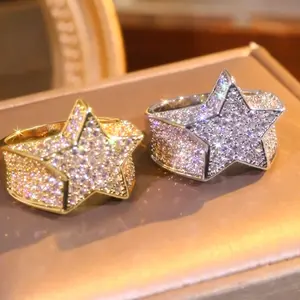 One Vintage Shiny Hip-hop Star Cubic Zirconia Ring Unisex Engagement Promise Bride Eternity Ring Anniversary Valentine Christmas Gift Designer High Quality Style Gift for Her and Him Daily Casual Wear Ring for Men and Women