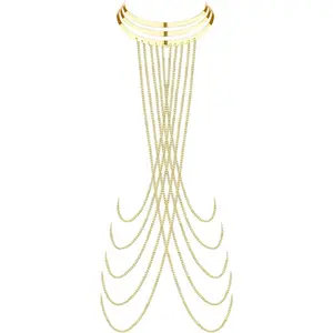 YADOCA Body Chain for Women Sexy Gold Layered Crossover Tassels Bra Chain Minimalist Belly Chain Necklace Summer Beach Bikini Body Jewelry