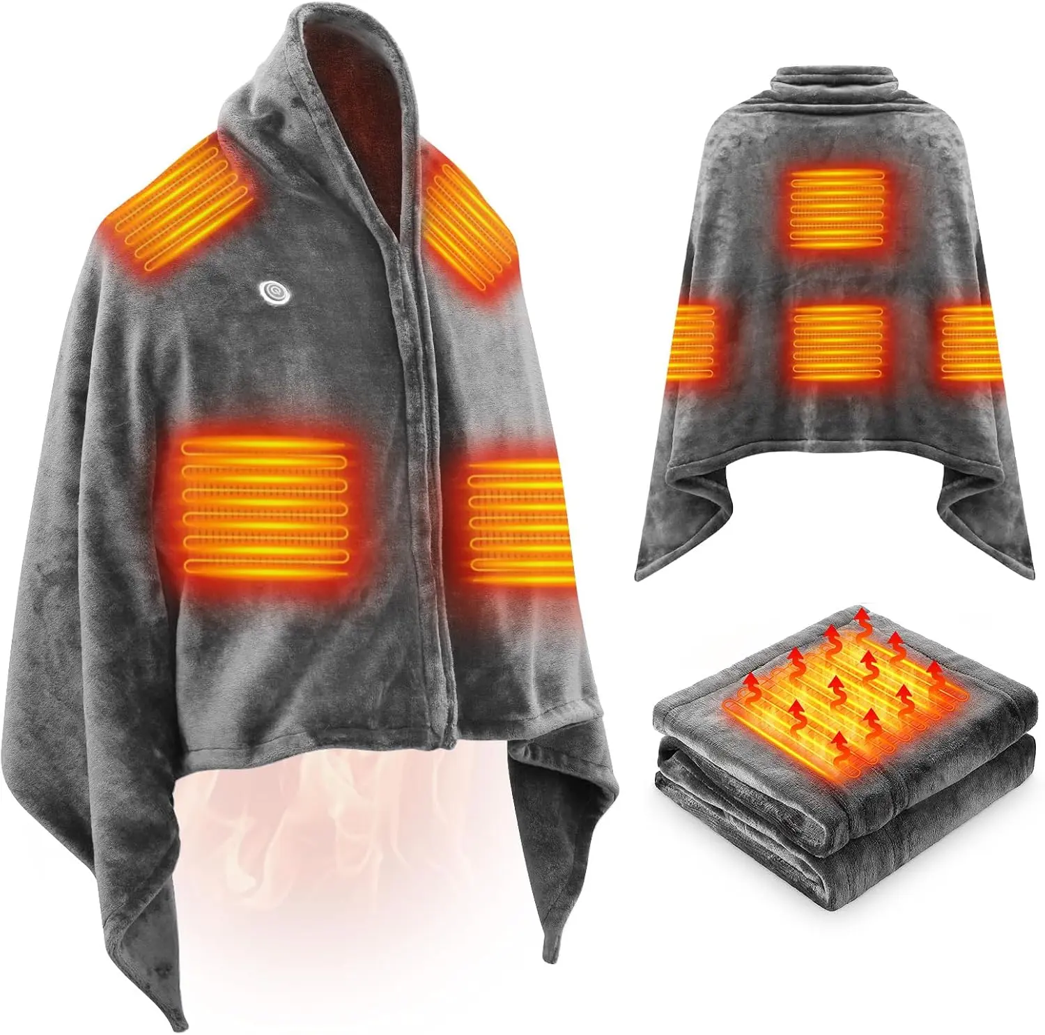 2026 Heated Blanket Shawl (20000mAh Battery Included): 63"x33.5" Wearable Electric Poncho with Snaps | 15s Fast Heat & Auto-Off | Velvet Flannel for Back & Shoulder Pain Relief | Washable Cordless Throw for Office, Camping & Travel | Mother's Day Gift