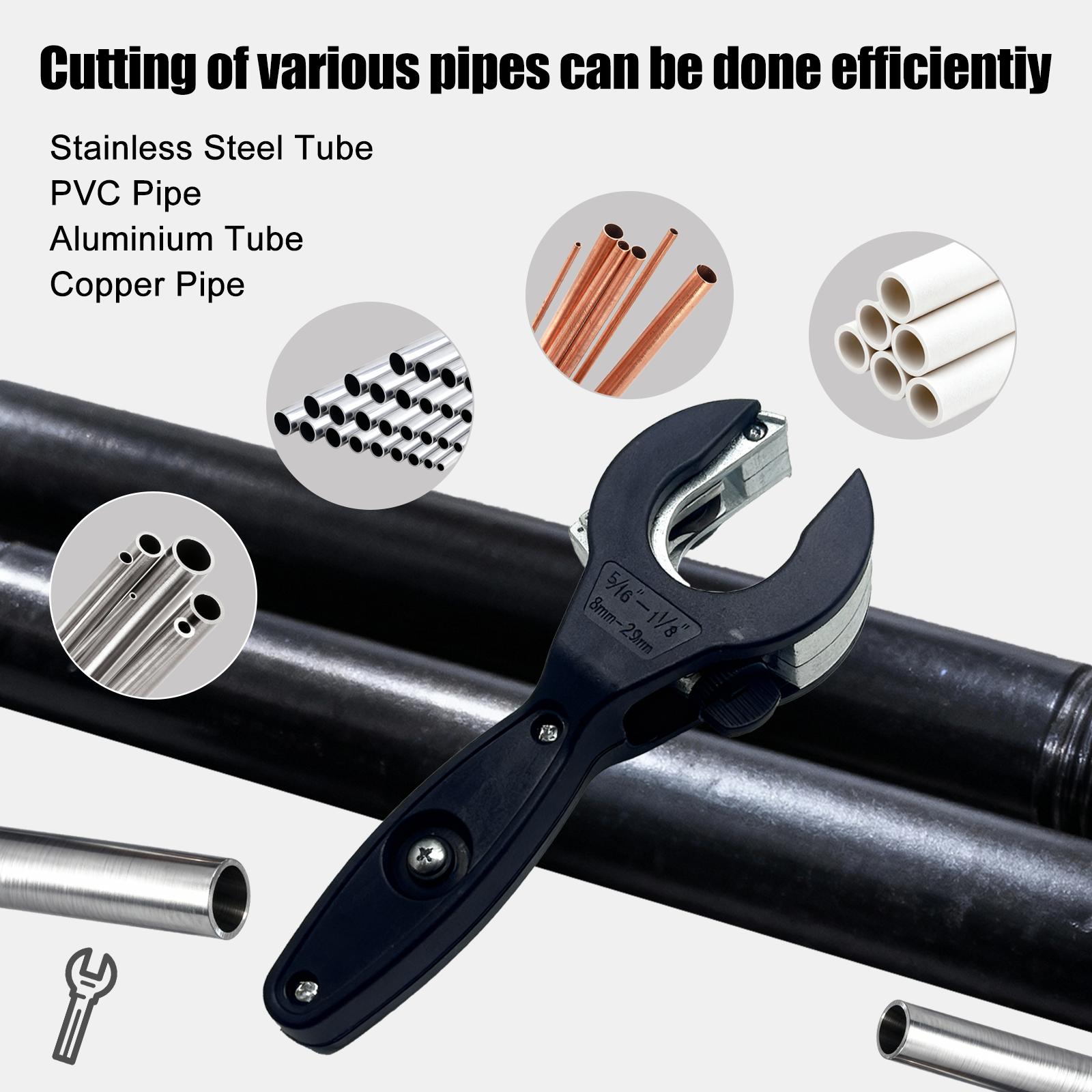 2-in-1 Ratcheting Pipe Cutter, Compact Tubing Cutter 5/16" to 1-1/8" for Copper, PVC and Soft Metal, One-Hand Fast Cutting Tool for Plumbing and Home Repair