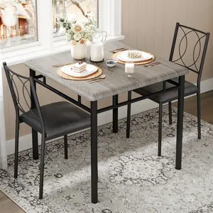 Garvee Small Dining Table Set for 2 People with Upholstered Chairs, Farmhouse Wood Dining Chairs, Ideal for Small Spaces, Kitchen or Apartment, Gray Finish