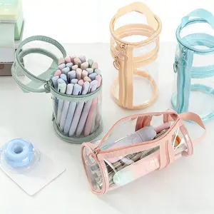 1 piece of large-capacity storage cylinder pen holder transparent waterproof student stationery storage bag Pencil Holder