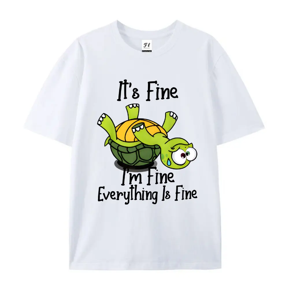 Men's Funny "It's Fine I'm Fine Everything Is Fine" Sarcastic Turtle Shirt -  Tee with Funny Green Turtle Design, Humorous Graphic Apparel for Men