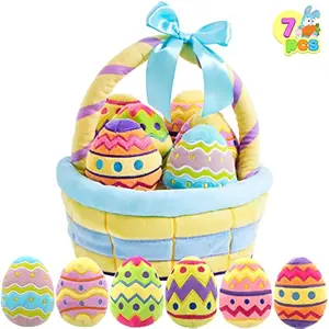 7 Pcs Easter Baby Plush Basket Plushies Playset Stuffers Toys for Party Favors, Easter Eggs Hunt Decorations for Toddler & Kids of All Ages