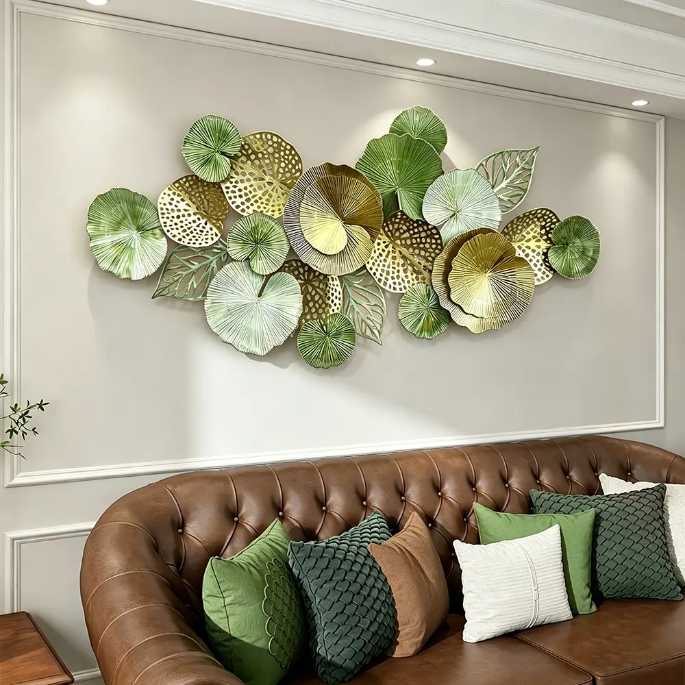 53"X26" Large Metal Wall Art Leaf Decor, 3D Handmade Metal Wall Art, Modern Botanical Metal Wall Sculpture, Abstract Wall Art, Boho Lotus Leaf Metal Wall Decoration For Living Room Kitchen Office Yoga Room